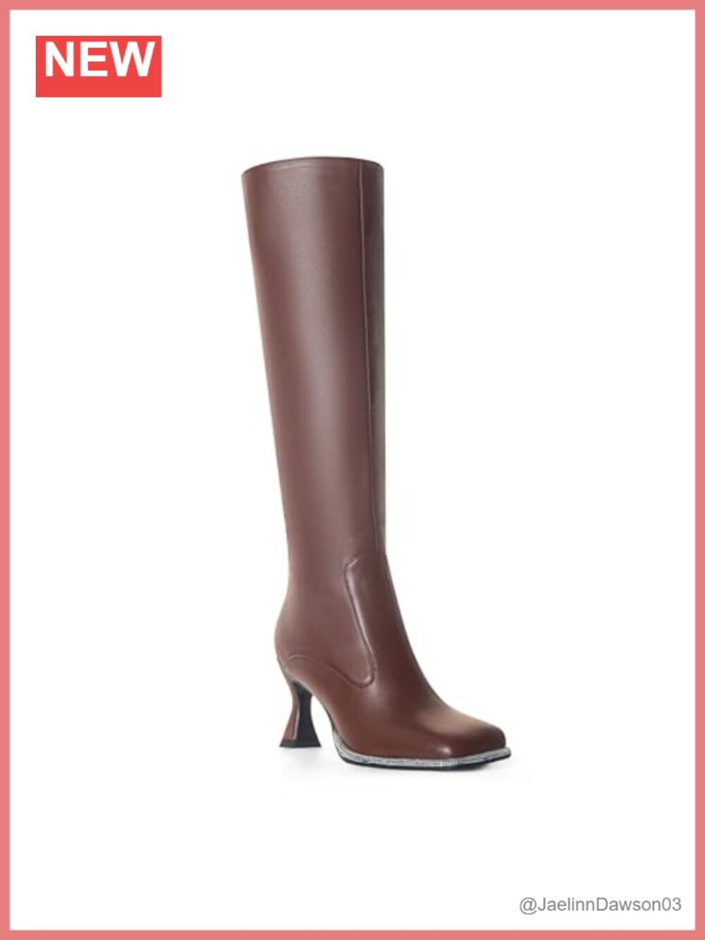 Women's Knee High Boots with Rhinestone Square Toe & Side Zipper